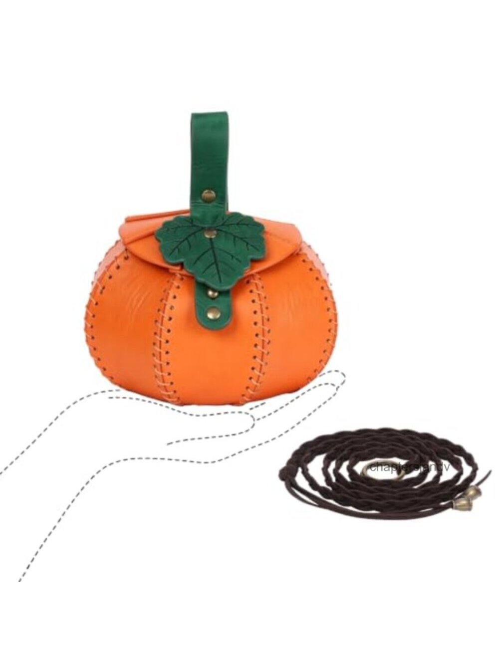 Faux Leather Pumpkin Shaped Pouch Woven Lanyard Coin Purse LARP Cosplay